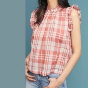 Isabella Sinclair‎ NWOT Red &White plaid Ruffled Cap Sleeve Crop Blouse